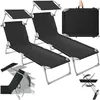 Image de Bains de soleil - TECTAKE - Lot de 2 chaises longues transats en acier pliable 4 positions pare-soleil réglable en continu - Noir