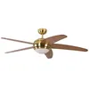 Image de Ventilateur de plafond design silencieux 132 Cm laiton poli pales cerisier avec lampe Pepeo Melton