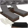Image de Bains de soleil - TECTAKE - Lot de 2 transats chaises longues en rotin avec 2 sets de housse anti UV cadre en aluminium - Marron
