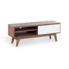 Image de Meuble TV blanc laqué - BELIANI - BUFFALO - Design contemporain - Porte et tiroir - 117x35x44 cm