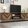Image de Meuble TV 160 cm style avec 2 compartiments et 2 portes en placage de bois massif Banc tv de Poignées dorées bois rétro