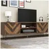 Image de Meuble tv 160 cm style avec 2 compartiments et 2 portes en placage de bois massif, banc tv de poignées dorées, bois rétro