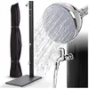 Image de AREBOS Douche Solaire 20 litres et élément de Sol Noir avec Housse de Protection avec thermomètre intégré et Douche à Pied