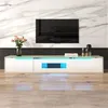 Image de Meuble TV haute brillance 180x30x35cm couleurs assorties noir et blanc avec éclairage LED à changement de couleur blanc