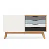 Image de Buffet 4 Tiroirs & 1 Porte "avon" 128cm Chêne & Bleu