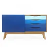 Image de Buffet 4 Tiroirs & 1 Porte Avon 128cm Chêne & Bleu Foncé