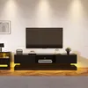 Image de Meuble TV brillant avec éclairage LED 2 tiroirs contrôle par application design anti-basculement pour téléviseur 60 pouces Noir