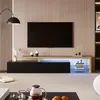 Image de Meuble TV 200 cmavec éclairage LED rangement aspect bois étagères en verre noir200x39x41 cm