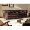Image de Canapé chesterfield 3 places BRENTON 100% cuir de buffle - Marron reflets châtains