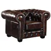 Image de Fauteuil chesterfield BRENTON - VENTE-UNIQUE - 100% cuir de buffle - Chocolat reflets châtains