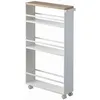 Image de Chariot de Cuisine - YAMAZAKI - TOWER blanc - 3 niveaux - 4 rôles - Étagère en bois
