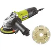 Image de RYOBI - Meuleuse dangle 800 W diam. 125 mm - 12 000 tr/min + sac disque diamant 125 mm & clé de service - RAG800-125SD1
