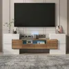 Image de Meuble TV 145x30x51cm - lowboard élégant LED - conception moderne surface en verre élégante - blanc