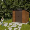Image de Abri de jardin métal imitation bois 420 m2 Yardmaster + kit dancrage