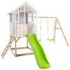Image de Maisonnette sur pilotis glissière 2 balançoires PERCE-NEIGE en bois FSC® marron