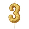 Image de Bougie chiffre 3 doré à paillettes - Or