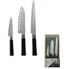 Image de Coffret De 3 Couteaux Style Japonais En Acier Santoku, Gyuto Et Honesuki