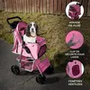 Image de Poussette pour animaux - Rose - Pliable - Acier robuste - Capacité 15kg - Panier & porte-gobelet