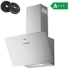 Image de CIARRA Hotte Incliné 60cm 650m3/h A+++ 3 Vitesses 2pcs Filtre au charbon Recyclage ou Evacuation Couleur Acier