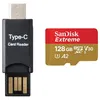 Image de SanDisk Extreme carte mémoire Micro SDXC 128 Go A2 Classe 10 U3 V30 190/90 MB/s lecteur MICRO SDXC TYPC C inclus