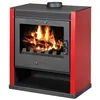 Image de Poêle à bois V05 Rubin   13 kW avec panneaux latéraux peints bordeaux et grande fenêtre panoramique frontale
