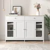 Image de Buffet bahut - Armoire de salon - Armoire moderne - 4 portes 3 tiroirs - Portes en verre - Blanc - 120*37*80cm