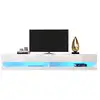 Image de Meuble tv suspendu blanc 140 cm led mdf meuble tv blanc