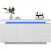 Image de Buffet 2 porte(s) 3 tiroir(s) - 140 cm blanc led panneau de particules buffet blanc