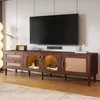 Image de Meuble TV 180cm avec éclairage LED - 2 tiroirs en rotin et 3 portes - Marron