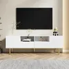 Image de Meuble TV 165cm - moderne - pieds dorés et jante dorée - fonction de rangement - panneaux de particules - Blanc