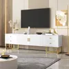 Image de Meuble TV 175cm - moderne - pieds dorés et jante dorée - 4 tiroirs + 2 portes - panneaux de particules - Blanc
