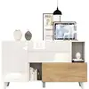 Image de Buffet 2 porte(s) 2 tiroir(s) - 130 cm blanc+naturel panneau de particules buffet bicolore