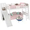 Image de Lit mezzanine 90x200cm coloris blanc+rose lit enfant blanc