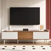 Image de Meuble TV - MODERNLUXE - 160x39x49.5 cm - 3 portes - Blanc + Naturel - Aspect bois