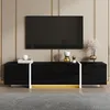 Image de Meuble TV brillante - MODERNLUXE - 170x30x39 cm - Lumière LED - 4 portes et 1 tiroir - Noir
