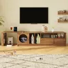 Image de Meuble TV rotatif 180(+80)x40x50cm - MODERNLUXE - Niche pour chat - Portes coulissantes - Naturel