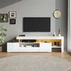 Image de Meuble TV 192 x 37 x 53 cm - 3 portes abattantes - Avec LED - Rangement semi-ouvert - Finition brillante - Blanc