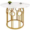 Image de Table de séjour ronde fixe blanc+doré - 100x100-100max.cm table bicolore