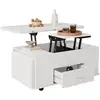 Image de Table basse relevable rectangulaire blanc - 50x100 cm panneau de particules table basse blanc
