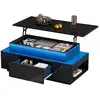 Image de Table basse relevable rectangulaire noir - 45x96 cm led panneau de particules table basse noir
