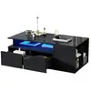 Image de Table basse rectangulaire noir avec 2 tiroirs - 50x100 cm led panneau de particules table basse noir