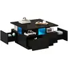 Image de Table basse carrée noir avec 4 tiroirs - 70x70 cm led panneau de particules table basse noir