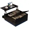 Image de Table basse relevable carrée noir - 70x70 cm led panneau de particules table basse noir
