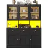 Image de Buffet de cuisine 6 portes 3 tiroirs - 140 cm noir led mdf buffet de cuisine noir