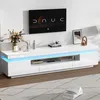 Image de Meuble TV 175x38x45cm - Avec 2 portes et 1 tiroir - Avec éclairage LED - Finition brillante - Blanc