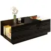 Image de Table basse rectangulaire noir avec 2 tiroirs - 50x105 cm led panneau de particules table basse noir