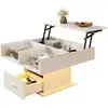 Image de Table basse elevable carrée blanc - 78x78 cm led panneau de particules table basse blanc