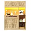 Image de Buffet de cuisine 5 portes 1 tiroir - 120 cm naturel led mdf buffet de cuisine naturel
