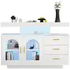 Image de Buffet 2 porte(s) 3 tiroir(s) - 120 cm blanc led panneau de particules buffet blanc