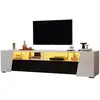 Image de Meuble tv blanc+noir 180 cm led mdf meuble tv bicolore